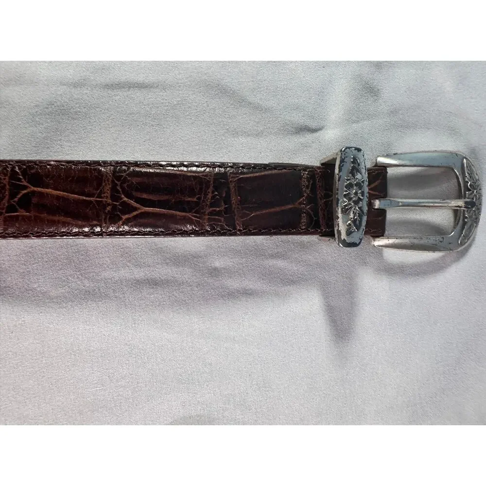 Vintage Lady Canterbury Italian Croco Leather Belt Brown Western Buckle 35